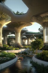 Obraz premium Futuristic Urban Farm: A Vision of Sustainable Living Powered by Renewable Energy Solutions