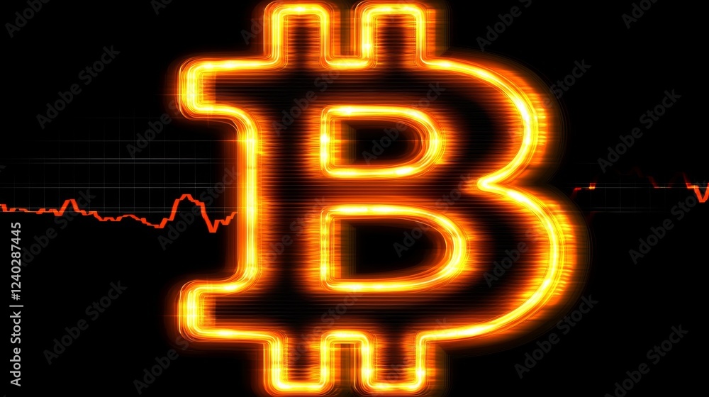 Aufkleber bright and glowing bitcoin symbol with abstract financial graph background in digital currency conce