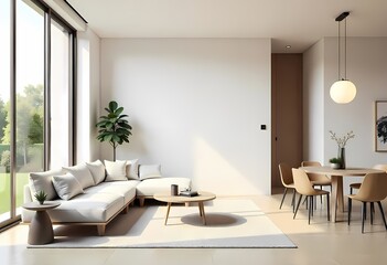 This modern office interior features a sleek table and contemporary design, bathed in natural light