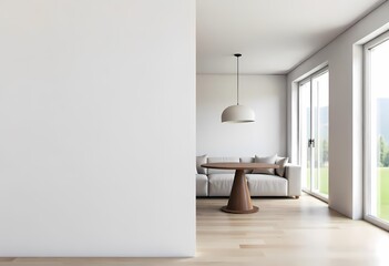 Fototapeta premium This modern office interior features a sleek table and contemporary design, bathed in natural light