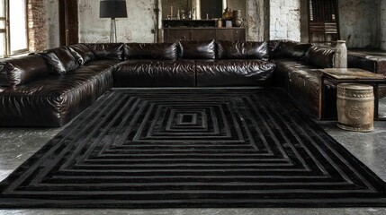 Geometric Black Rug in a Modern Loft Interior