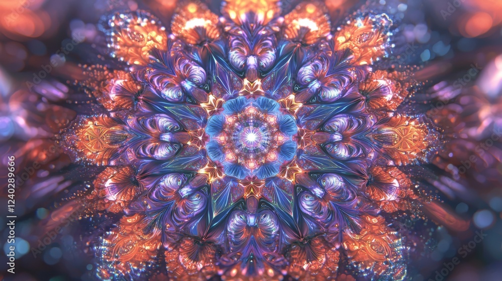 Poster vivid abstract kaleidoscope design featuring bright colors and intricate patterns in a digital artwo