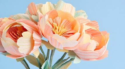 Pastel Paper Flowers Bouquet Closeup Studio Shot
