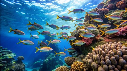 Fototapeta premium Vibrant School of Fish Swimming Over Colorful Coral Reef