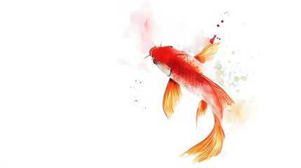 Obraz premium Watercolor Painting Of A Single Red Koi Fish