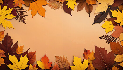 Obraz premium Autumn leaves border background with warm earthy hues and seasonal feel with copy space