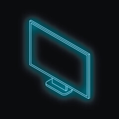 Neon blue light emitting from a modern thin screen computer monitor on a black background, representing technology and innovation