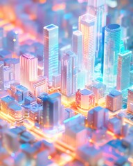 Obraz premium A futuristic cityscape with sleek skyscrapers, vibrant neon lights, and advanced technology illuminating the night.