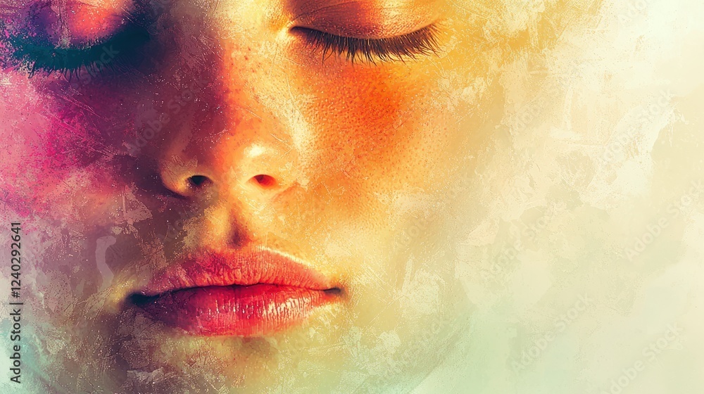 Poster an artistic representation of a shy face, with subtle colors and a soft expression