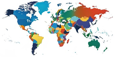 Naklejka premium A Colorful World Map Depicting the Diverse Nations of the Planet Earth, Showing Borders and Territories of Countries Across the Globe