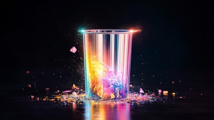 Glowing neon line trash icon can be isolated on black background. Trash can sign. Colorful outline concept..