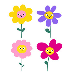 Nice and funny daisies. Cute characters. Vector hand drawn illustration on white background.
