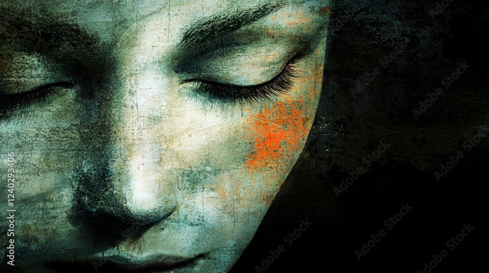 Poster an artistic representation of a shy face, with subtle colors and a soft expression