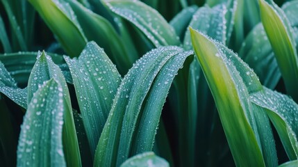 Obraz premium Dewdrops on Lush Green Leaves after a Refreshing Rain Shower