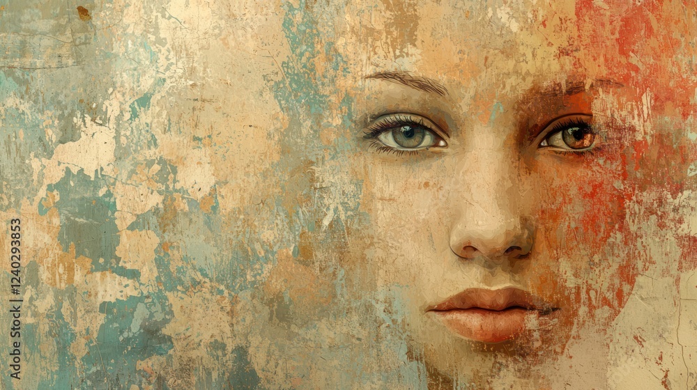 Aufkleber an artistic representation of a shy face, with subtle colors and a soft expression