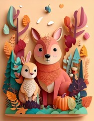Fototapeta premium Whimsical Autumn Woodland Paper Art