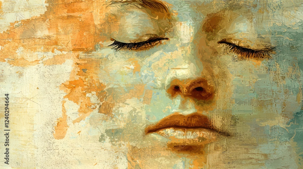 Poster an artistic representation of a shy face, with subtle colors and a soft expression