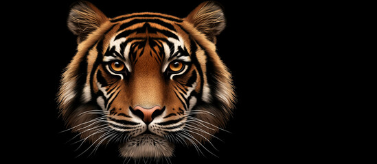 Fototapeta premium What does the face and head of a Sumatran tiger look like Sumatran tiger face, Sumatran tiger head appearance, tiger face features, Sumatran tiger facial traits.