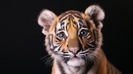 Fototapeta premium Portrait of a young Tiger with a black background.