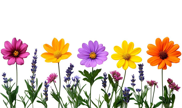 Vibrant flowers bloom, garden border, dark background, design element