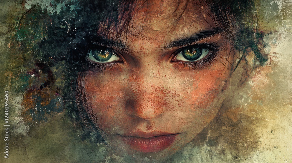 Poster an artistic representation of a shy face, with subtle colors and a soft expression