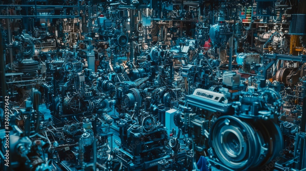 Aufkleber intricate assembly of metal cogs and structural components in a futuristic machine environment