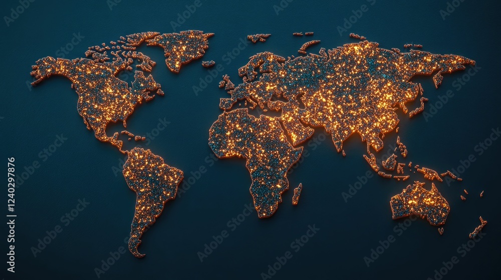 Poster glowing digital map of the world depicting a sprawling network of waste management hubs symbolizing 