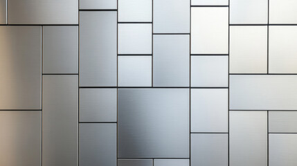 clean, plain silver wall with modern geometric pattern, showcasing various rectangular shapes and textures that create sleek and contemporary look