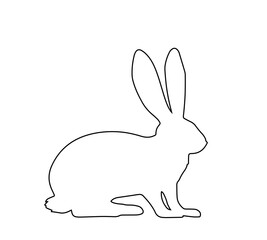 A rabbit is a black outline on a white background,