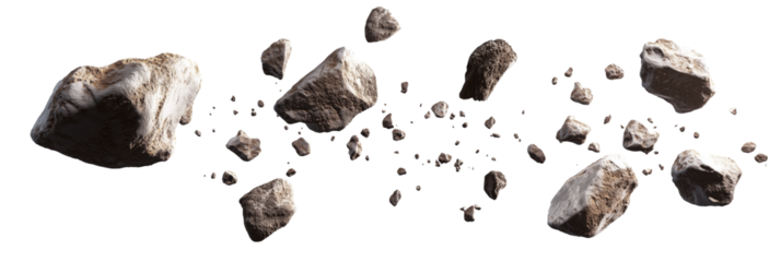 Floating Space Rocks and Asteroids Isolated on White and Transparent Background
