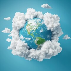 Naklejka premium A happy planet surrounded by fluffy clouds of hope.