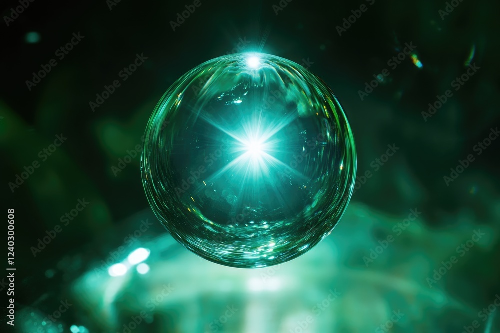 Aufkleber a luminous teal sphere glows with an inner light, creating a mystical and ethereal effect.