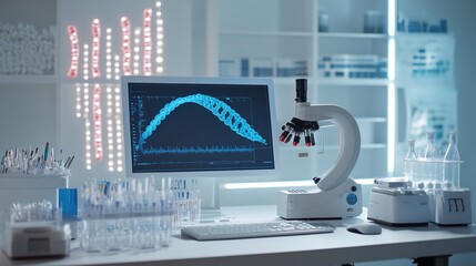 Genetic engineering workstation advanced sequencing tools and DNA samples white background