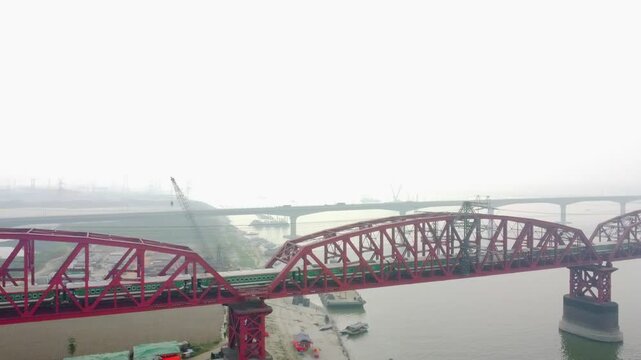 Hardinge Bridge is a Steel Railway Old Bridge over the Padma River in Ishwardi, Pabna, Bangladesh.Hardnge bridge in Foggy Winter morning.