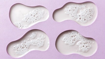 Obraz premium Creamy liquid in molds, purple background, texture shot