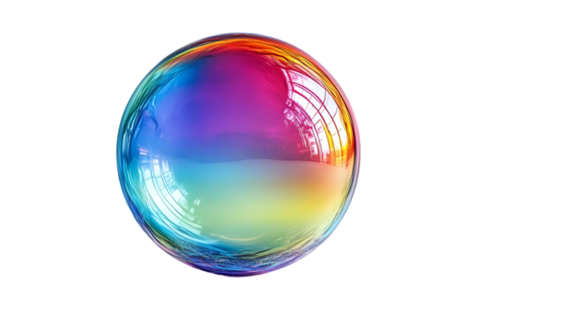 Rainbow soap bubble reflecting window, studio shot, iridescent sphere, graphic design element