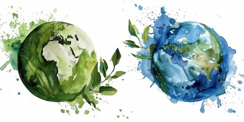Watercolor earths with green and blue themes for environmental design. Earth Month