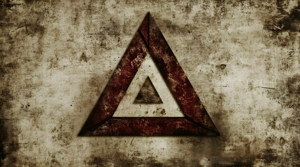 Grunge Texture Background with Red Triangle Symbol