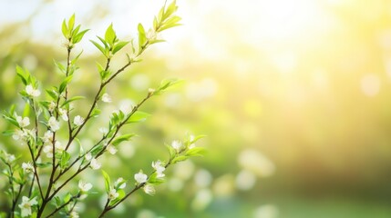 Obraz premium Delicate willow branches in fresh green, soft morning light, serene and minimalist Qingming Festival scene.