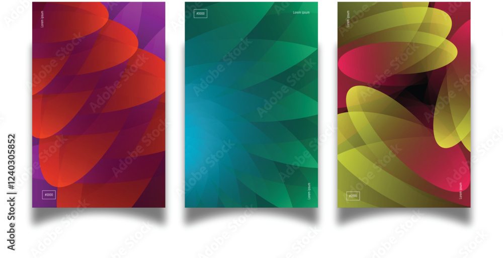 Wall mural dynamic abstract covers featuring overlapping shapes in bold vibrant gradients on black background f