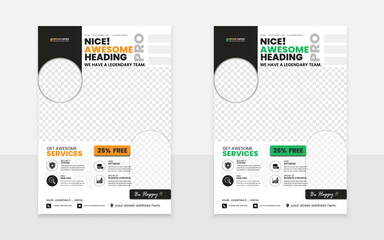  Modern business a4 flyer templete design with elliptical orange and green shape.
