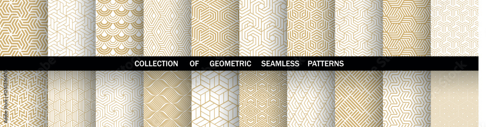 Aufkleber Geometric set of seamless golden and white patterns. Simple vector graphics