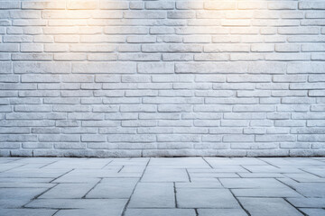 Fototapeta premium clean, textured gray urban brick wall with soft lighting creates modern backdrop. smooth floor complements wall, enhancing minimalist aesthetic