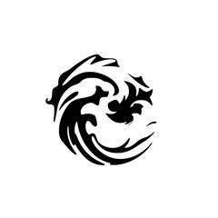 Abstract Black and White Circular Dragon Wave Design. Perfect for logos, backgrounds, and graphic design projects.  A modern and elegant vector illustration.