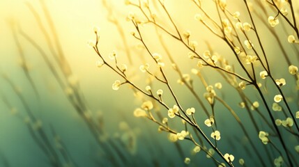 Delicate willow branches in fresh green, soft morning light, serene and minimalist Qingming Festival scene.