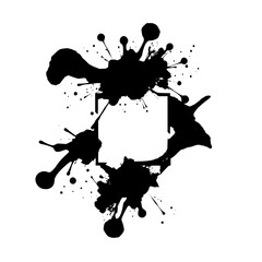 Abstract Ink Splatter Frame: Black Ink Blots on White Background. Perfect for Grunge Designs, Vintage Textures, and Modern Graphic Projects.