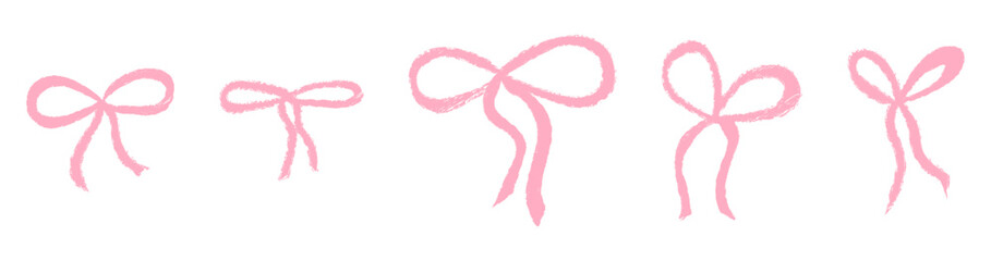Crayon coquette bow for cute gift drawing.Y2k design with doodle pencil scribble band isolated element. Girly ballet aesthetic flirt art. Feminine dainty tie with lipstick texture for birthday party.
