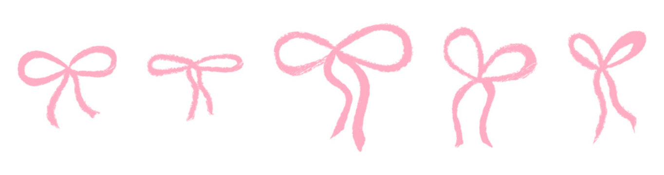 Crayon coquette bow for cute gift drawing.Y2k design with doodle pencil scribble band isolated element. Girly ballet aesthetic flirt art. Feminine dainty tie with lipstick texture for birthday party.
