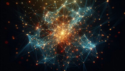 Neural lowpoly AI futuristic neon network of abstract connection background