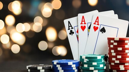 Obraz premium High-stakes poker game casino floor gaming scene nighttime close-up luck and strategy